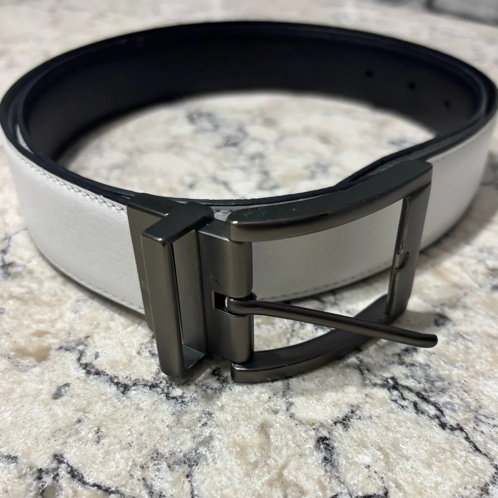 Walter Hagen Men's White Genuine Leather Dress Belt with Gunmetal Buckle Size 38